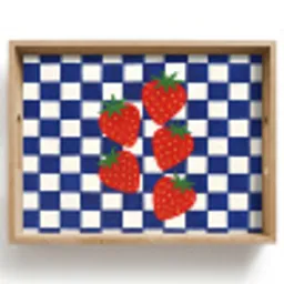 Geblokt - Blauw - Aardbeien Dienblad Rechthoek middel -z3d_shopping