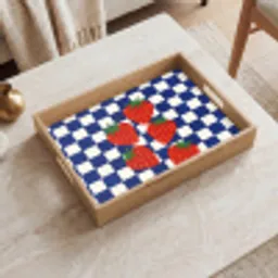 Geblokt - Blauw - Aardbeien Dienblad Rechthoek middel -sfeer1
