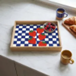 Geblokt - Blauw - Aardbeien Dienblad Rechthoek middel -sfeer2