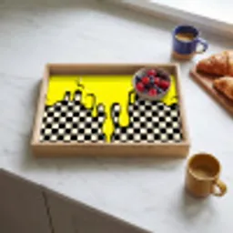 Geblokt - Grafisch - Vloeistof - Geel Dienblad Rechthoek middel -sfeer2