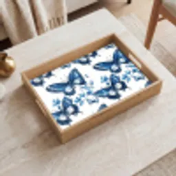Blauw - Vlinders - Bloemen - Wit Dienblad Rechthoek middel 911 -sfeer1