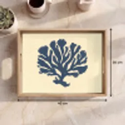 Blauw koraal - Vertakkingen - Beige Dienblad Rechthoek middel -USP_Formaat