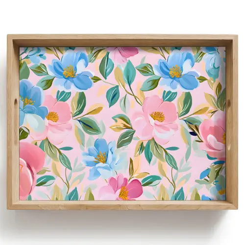 Blauw - Roze - Bloemen Dienblad Rechthoek middel -z3d_shopping