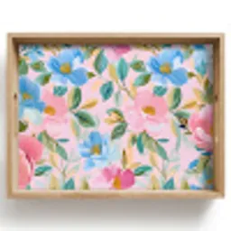 Blauw - Roze - Bloemen Dienblad Rechthoek middel -z3d_shopping