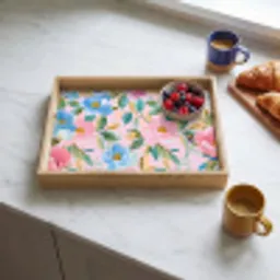 Blauw - Roze - Bloemen Dienblad Rechthoek middel -sfeer2