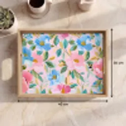 Blauw - Roze - Bloemen Dienblad Rechthoek middel -USP_Formaat