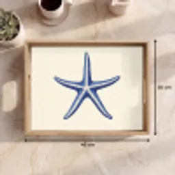 Blauwe zeester - Minimalistisch - Beige Dienblad Rechthoek middel -USP_Formaat
