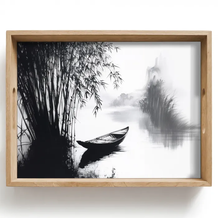 Boot - Rivier - Bamboe - Wit Dienblad Rechthoek middel -z3d_shopping
