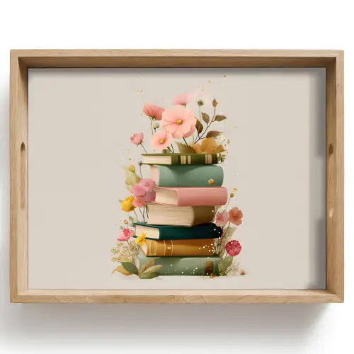 Boeken - Stapel - Bloemen - Kleurrijk Dienblad Rechthoek middel -z3d_shopping