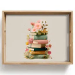 Boeken - Stapel - Bloemen - Kleurrijk Dienblad Rechthoek middel -z3d_shopping