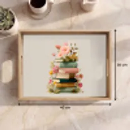 Boeken - Stapel - Bloemen - Kleurrijk Dienblad Rechthoek middel -USP_Formaat