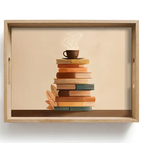 Boeken - Toren - Koffie - Beige Dienblad Rechthoek middel -z3d_shopping