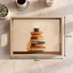 Boeken - Toren - Koffie - Beige Dienblad Rechthoek middel -USP_Formaat
