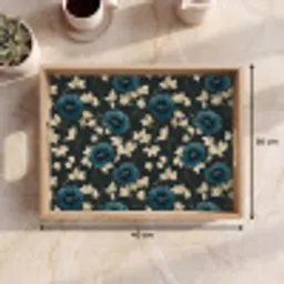 Botanisch - Bloemen - Blauw Dienblad Rechthoek middel 911 -USP_Formaat