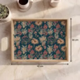Botanisch - Patroon - Blauw Dienblad Rechthoek middel 911 -USP_Formaat