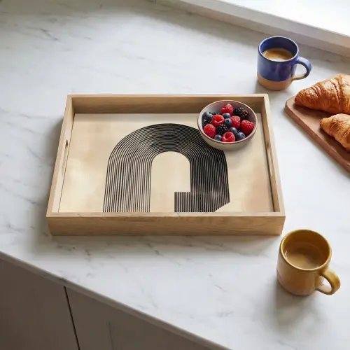 Boog - Strepen - Minimalistisch - Zwart Dienblad Rechthoek middel -sfeer2
