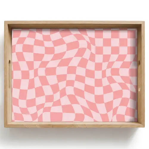 Hokjes patroon - Roze - Golvende lijnen Dienblad Rechthoek middel -z3d_shopping