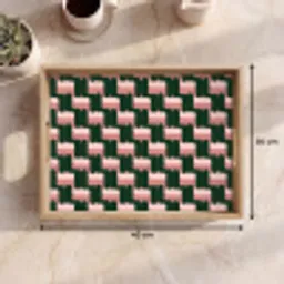 Vlechtpatroon - Groen - Roze - Geometrisch Dienblad Rechthoek middel 911 -USP_Formaat