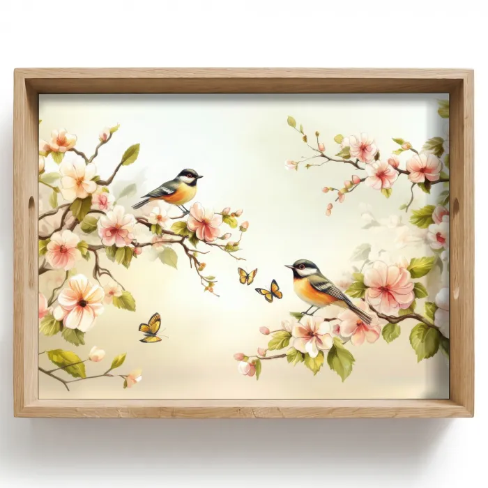 Takken - Bloemen - Vogeltjes - Roze Dienblad Rechthoek middel -z3d_shopping