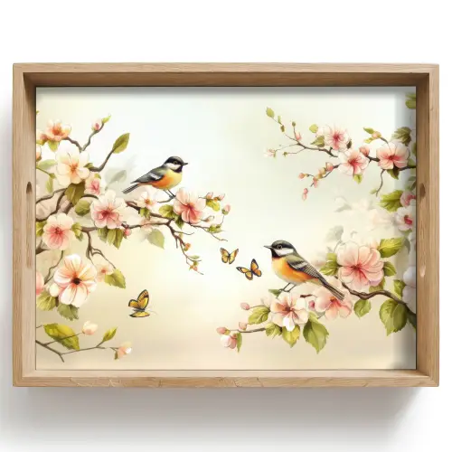 Takken - Bloemen - Vogeltjes - Roze Dienblad Rechthoek middel -z3d_shopping