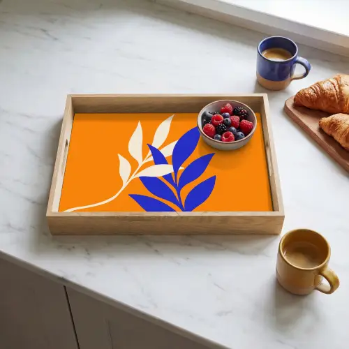 Takken - Bladeren - Minimalistisch - Blauw Dienblad Rechthoek middel -sfeer2
