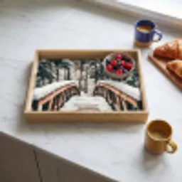 Brug - Winterlandschap - Bos - Natuur - Sneeuw Dienblad Rechthoek middel -sfeer2