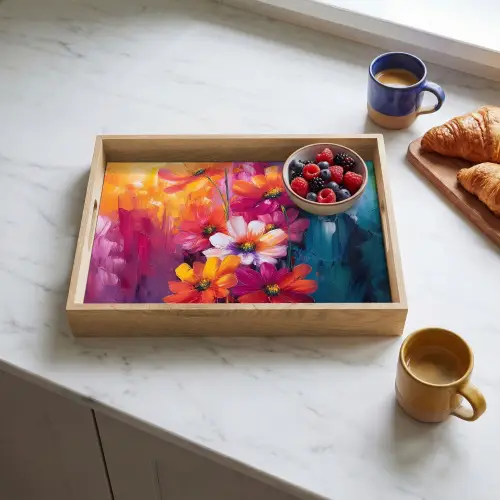 Felle bloemen - Dynamisch - Levendig Dienblad Rechthoek middel -sfeer2
