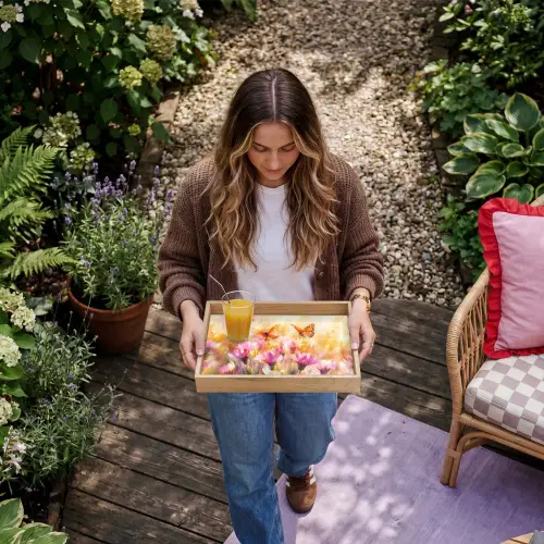 Vlinders - Oranje - Bloemen Dienblad Rechthoek middel -sfeer5