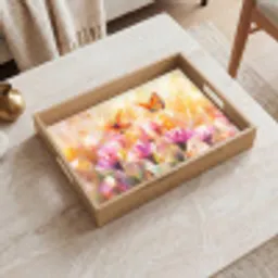 Vlinders - Oranje - Bloemen Dienblad Rechthoek middel -sfeer1