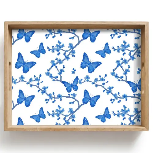 Vlinder - Bloemen - Blauw Dienblad Rechthoek middel 911 -z3d_shopping