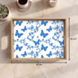 Vlinder - Bloemen - Blauw Dienblad Rechthoek middel 911 -USP_Formaat