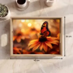 Vlinder - Bloemen - Oranje Dienblad Rechthoek middel -USP_Formaat