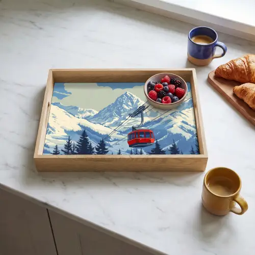 Kabelbaan - Sneeuw - Berglandschap Dienblad Rechthoek middel -sfeer2