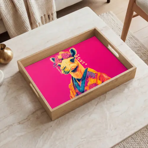 Kameel - Bloemen - Kimono - Waaiers Dienblad Rechthoek middel -sfeer1