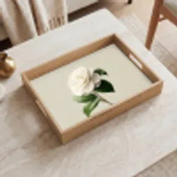 Cameliabloem - Wit - Groen Dienblad Rechthoek middel -sfeer1