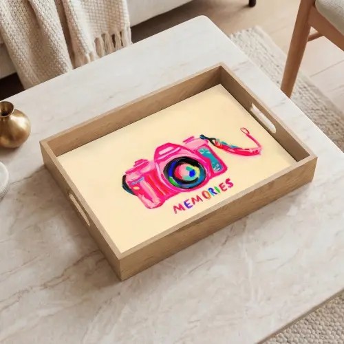 Camera - Memories - Roze - Geschilderd Dienblad Rechthoek middel -sfeer1