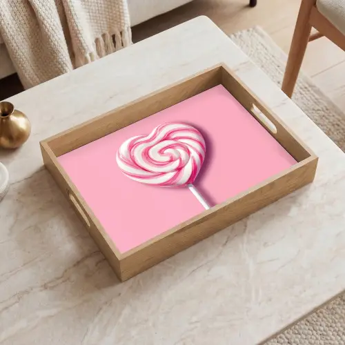 Snoep - Lolly - Hart- Roze Dienblad Rechthoek middel -sfeer1