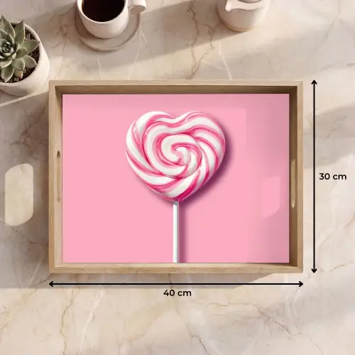 Snoep - Lolly - Hart- Roze Dienblad Rechthoek middel -USP_Formaat