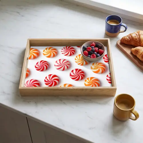 Snoep - Patroon - Rood - Oranje Dienblad Rechthoek middel -sfeer2