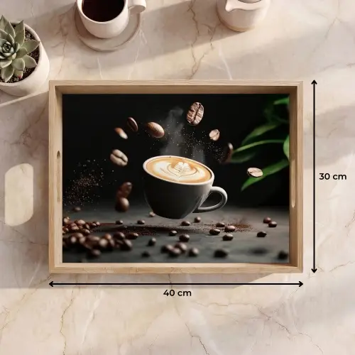 Cappuccino - Kop - Bonen - Bruin Dienblad Rechthoek middel -USP_Formaat