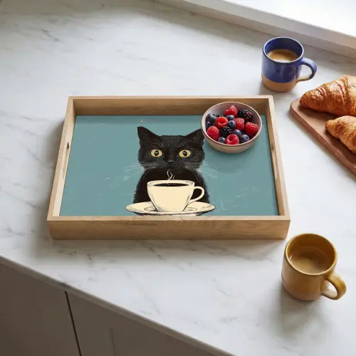 Kat - Zwart - Koffie - Minimalistisch Dienblad Rechthoek middel -sfeer2