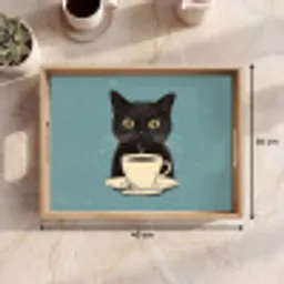 Kat - Zwart - Koffie - Minimalistisch Dienblad Rechthoek middel -USP_Formaat