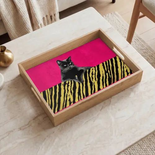 Kat - Baas - Roze - Tijgerprint Dienblad Rechthoek middel -sfeer1