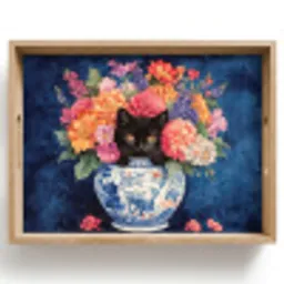Kat - Felgekleurde bloemen - Vaas Dienblad Rechthoek middel -z3d_shopping