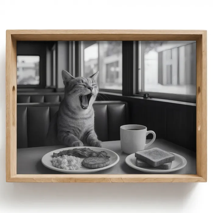 Kat - Koffie - Brood - Zwart Dienblad Rechthoek middel -z3d_shopping