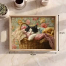 Kat - Bloemenprint - Rieten mand Dienblad Rechthoek middel -USP_Formaat
