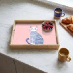 Kat - Illustratie - Minimalistisch - Roze Dienblad Rechthoek middel -sfeer2
