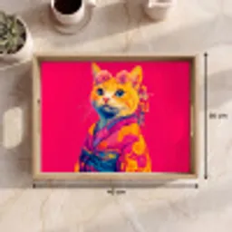 Kat - Kimono - Bloemen - Roze Dienblad Rechthoek middel -USP_Formaat