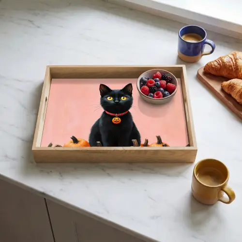 Kat - Pompoen - Roze Dienblad Rechthoek middel -sfeer2