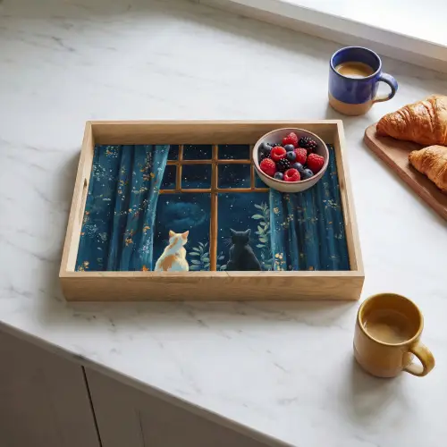 Kat - Sterrenhemel - Blauw Dienblad Rechthoek middel -sfeer2
